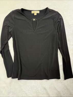 Michael Kors Black Long Sleeve Top with Gold Accent